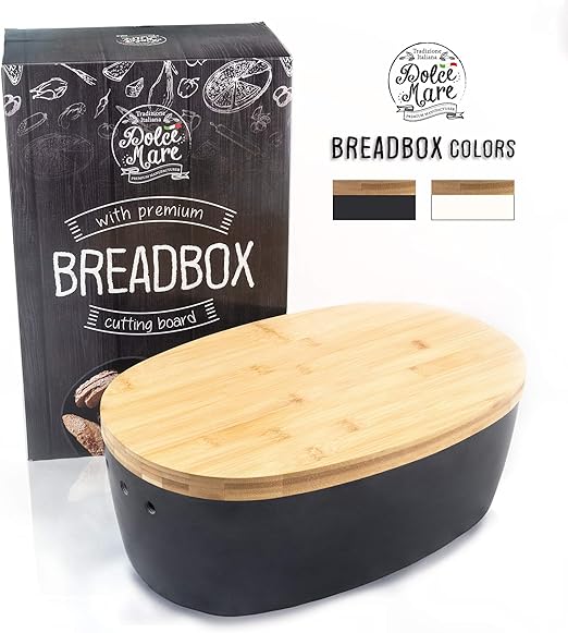 Dolce Mare® Bamboo Bread Bin With Bamboo Cutting Board Lid Eco Bread Box Highly Practical