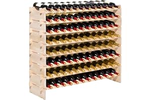 VEVOR 96 Bottle Stackable Modular Wine Rack, 8-Tier Wine Bottle Holder,Solid Wood Floor Freestanding Wine Storage Rack for Pi