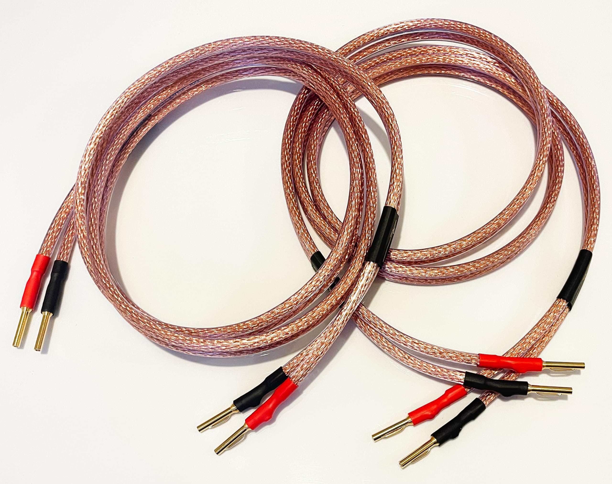 A1 Sound Van Damme Hi-Fi Series Directional LC-OFC 6 mm Sq speaker cable pair, two cables terminated with gold plated 4mm banana plugs on all ends 8 plugs in total (5 metre pair)