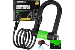 Rhino USA Bike Lock Set - Heavy Duty Anti Theft U Lock, 4FT Steel Security Cable, Padlock, 4 Lighted Keys. Dual Purpose Locks
