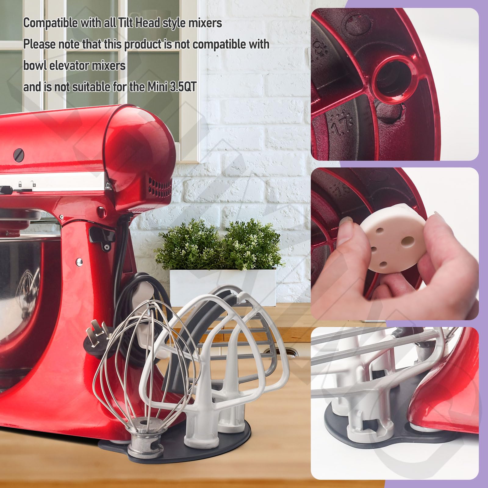 【Patent Pending】Stand Mixer Attachment Holders, Compatible with Kitchenaid Mixer & KitchenAid Flat Beater, Kitchen Accessory Organizer, Accessories for Storing Dough Hooks,Flat & Flex Edge Beater