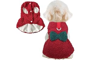 Jecikelon Dog Sweater Dress with Bow Tie Winter Warm Puppy Clothes for Small Dogs D-Ring Pet Clothing Suéter para Perros (Red, Medium)