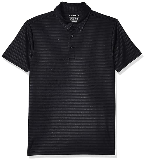 Nautica Boys Active Short Sleeve Performance Embossed Striped Polo Shirt, Navy, 5 US