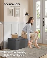 SONGMICS Mazie Collection Storage Ottoman Bench 76 cm Dark Grey LSF84GYZ view 3