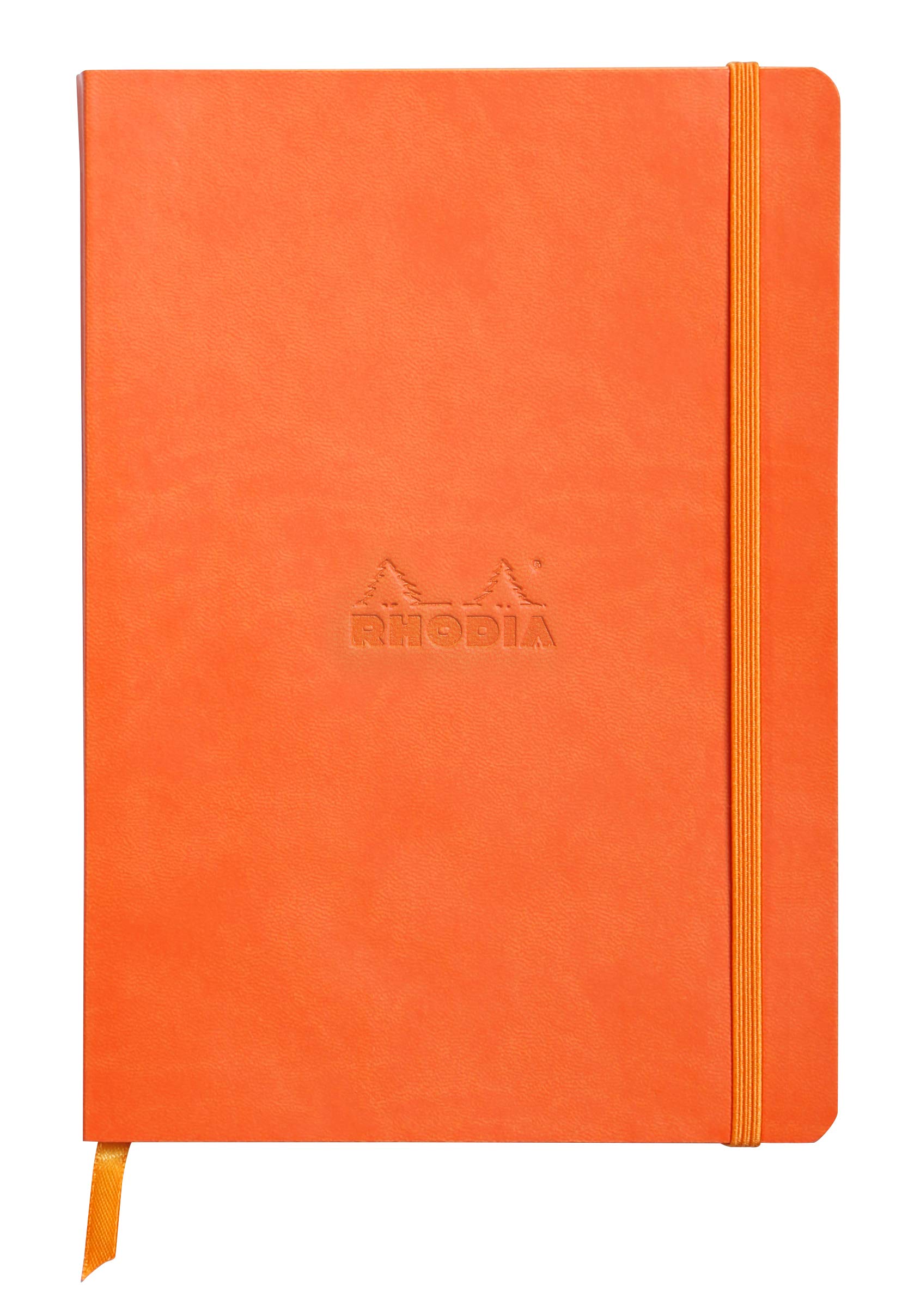 RHODIA 117464C - Tangerine Soft Notebook - A5 - Dotted Dot - 160 pages - Clairefontaine Ivory Paper 90 g/m - Bookmark, Elastic Closure - Faux Leather Cover - Rhodiarama Collection โ image 1