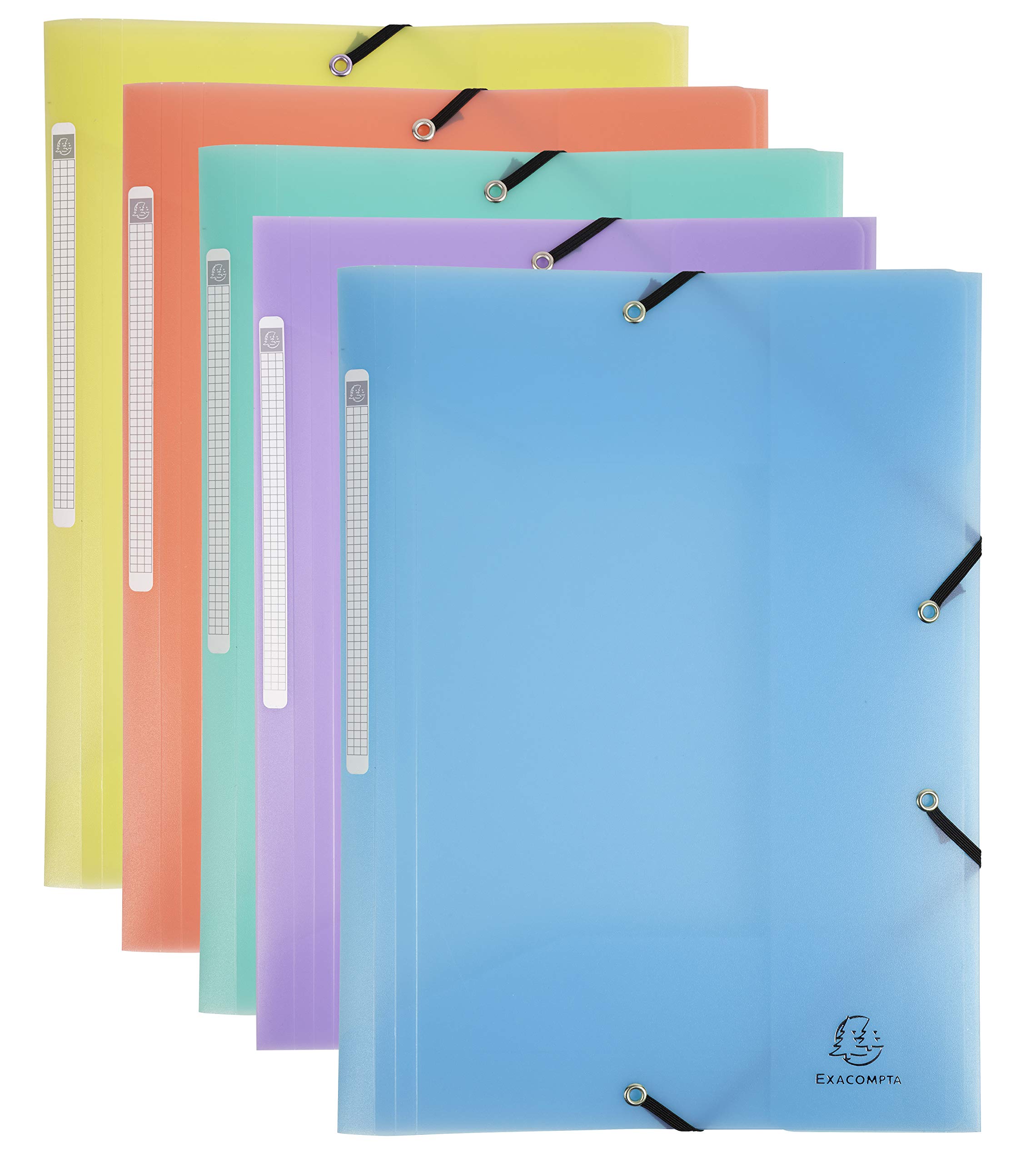 Exacompta - Ref 55170E - Chromaline Collection - Elasticated 3-Flap Folders - Suitable for Storing A4 Documents, Spine Label - Assorted Pastel Colours (Pack of 5)