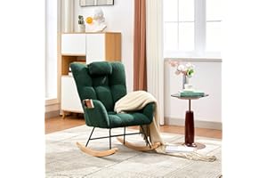 TIOUTBOT Teddy Upholstered Rocking Chair for Nursery, Glider Rocker for Adults, Ideal for Small Spaces – Nursing Chair for Living Room, Bedroom, Dark Green