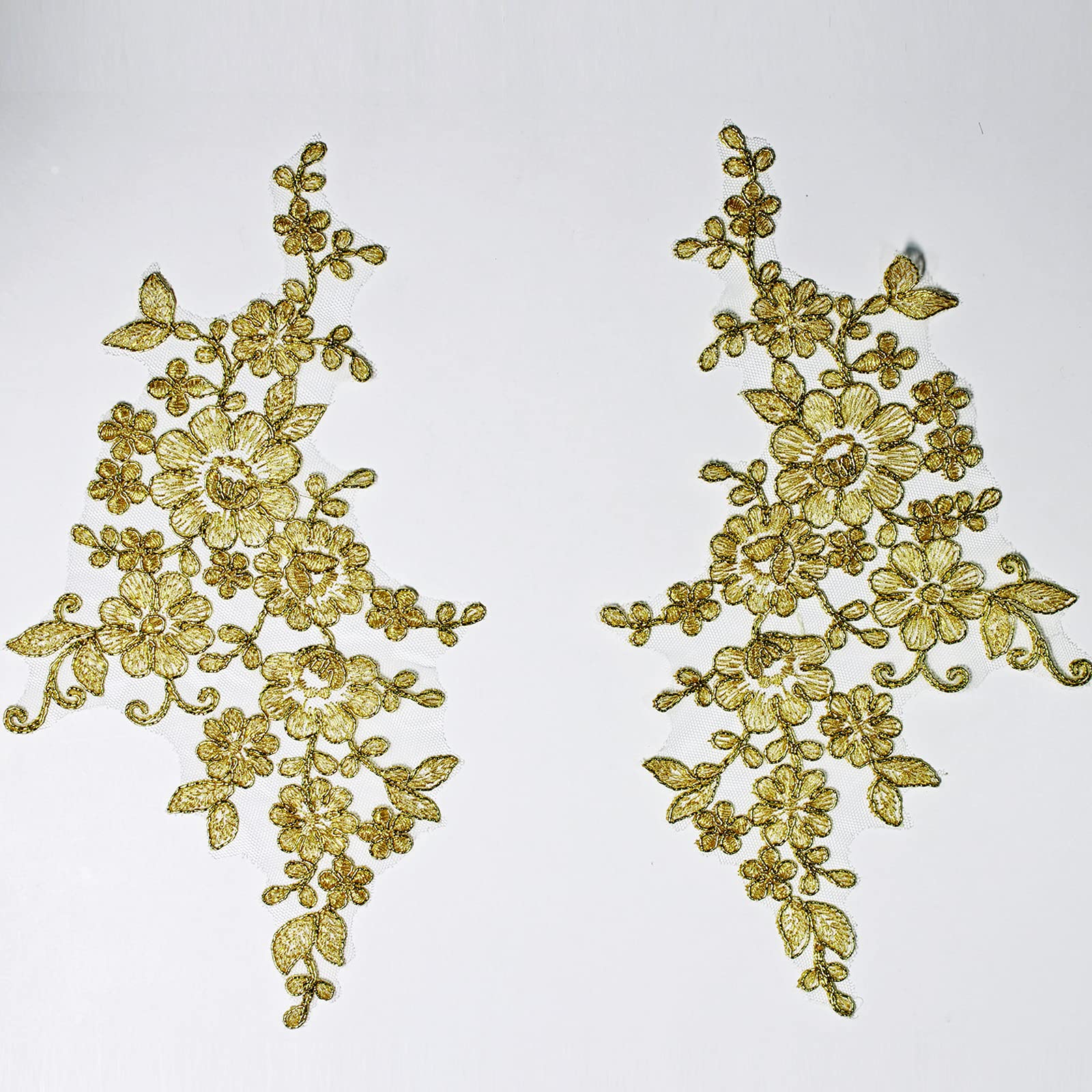 4 X Embroidered Lace Bridal Wedding Lace Applique Trim Motif #4A (Metallic Gold)