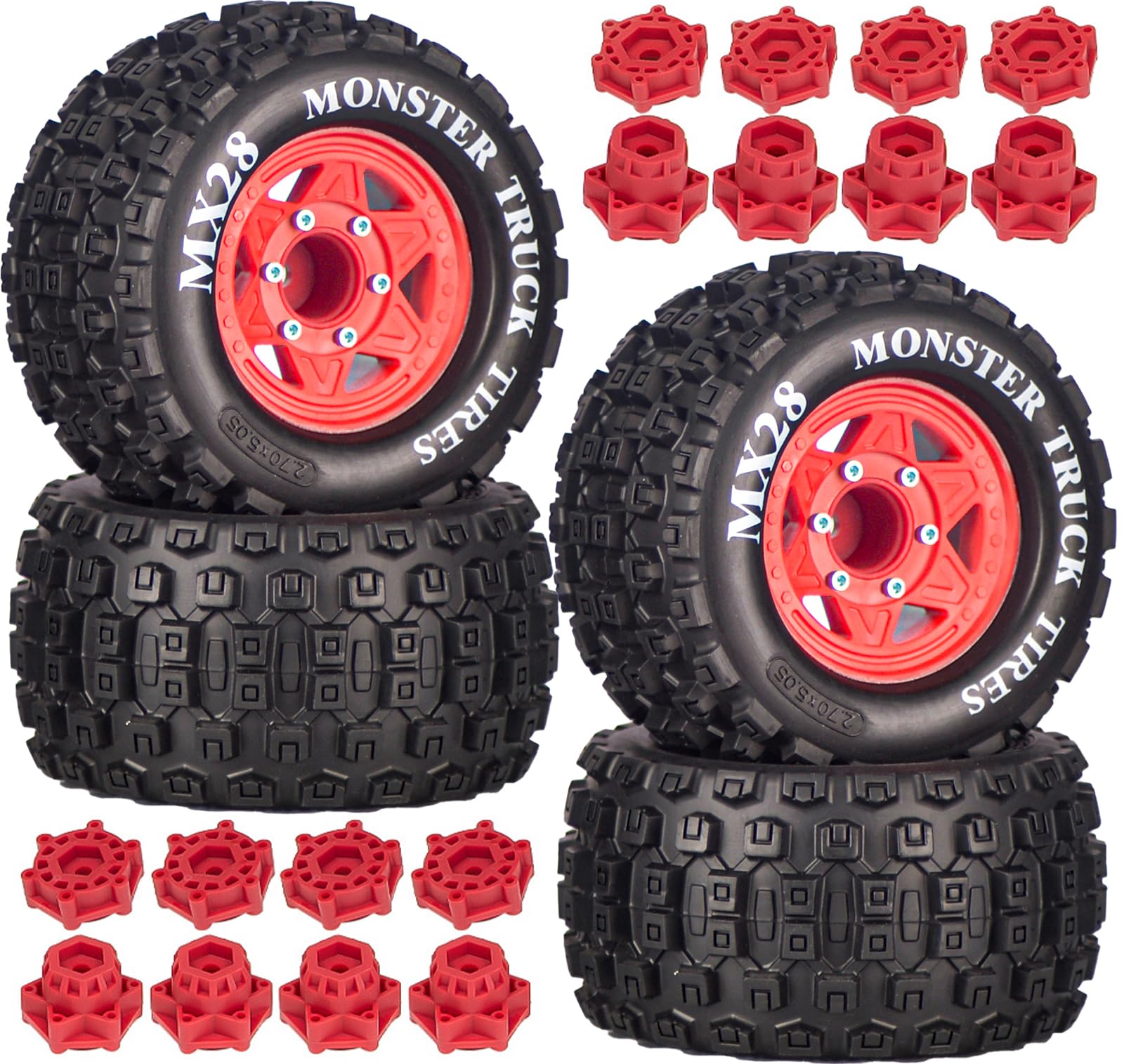 MX28 2.8" Tire and Wheels Pre-Glued All-Terrain MT Tires with 12mm/14mm Hexes - 1/10 Scale RC Car Truck Tires for ARRMA Big Rock, Granite, Senton, Vorteks, Traxxas Slash, Stampede Rustler, Hoss — image 1