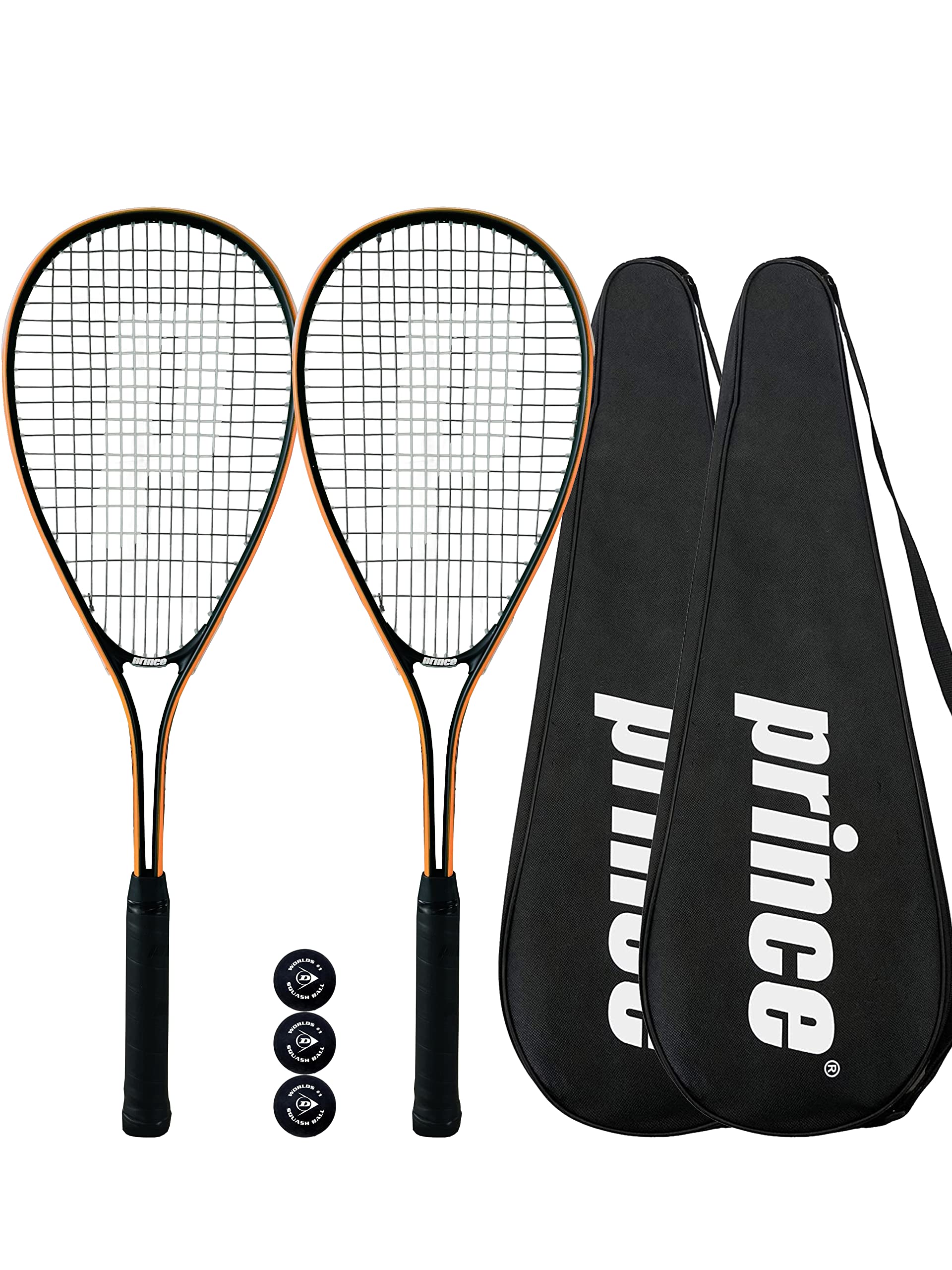 2 x Prince Power Ti Squash Rackets + Covers + 3 Squash Balls (Various Options) (Vortex)
