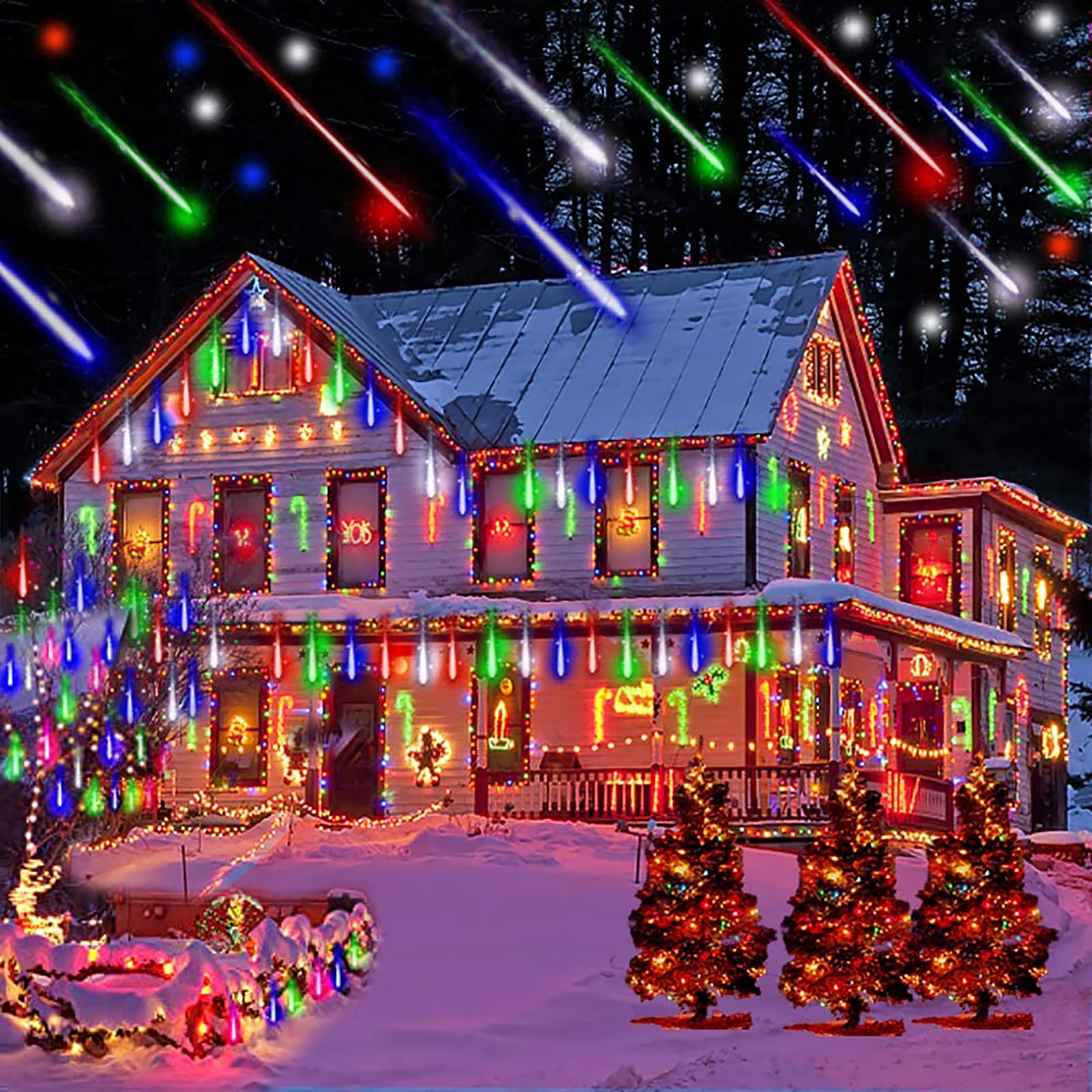 LED Meteor Shower Solar Lights Garden,KINGCOO Waterproof 30cm 10Tubes 360LED Falling Raindrop Cascading Icicle Decorative String Lights for Holiday Party Wedding Christmas Tree Decoration(Multicolor)