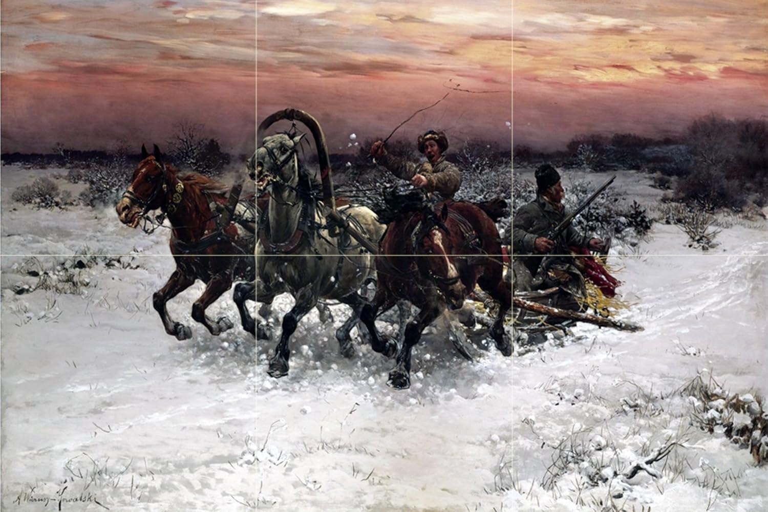 Tile Mural winter troika horses by A.Kowalski Kitchen Backsplash Marble Ceramic - Picture 2 of 8