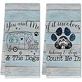 SereneHanctuary Rustic Camping Dog Kitchen Towels, Gifts for Camping Hiking Lovers Dish Tea Towels, Dog Lover Mom Dad Owner Gifts Decorative Hand Towel for Kitchen Bathroom, 16x24 Inch Set of 2