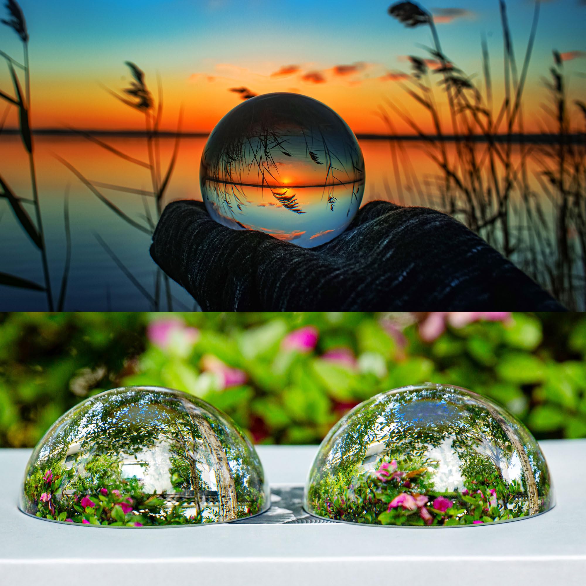QFkris 6 Pack K9 Optical Crystal Photography Prism Set, Include 50mm Crystal Ball, Cube,Optical Pyramid, 50mm & 150mm Triangular Prism,60mm Dome Magnifying with Cloth for Teaching, Playing