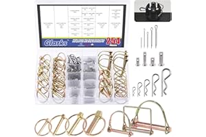 Glarks 254Pcs Mixed Lynch Pins Linch Pins PTO Pins and Clevis Pins Cotter Pin Hairpin R Clips Assortment Kit 5 Styles Pin Fas