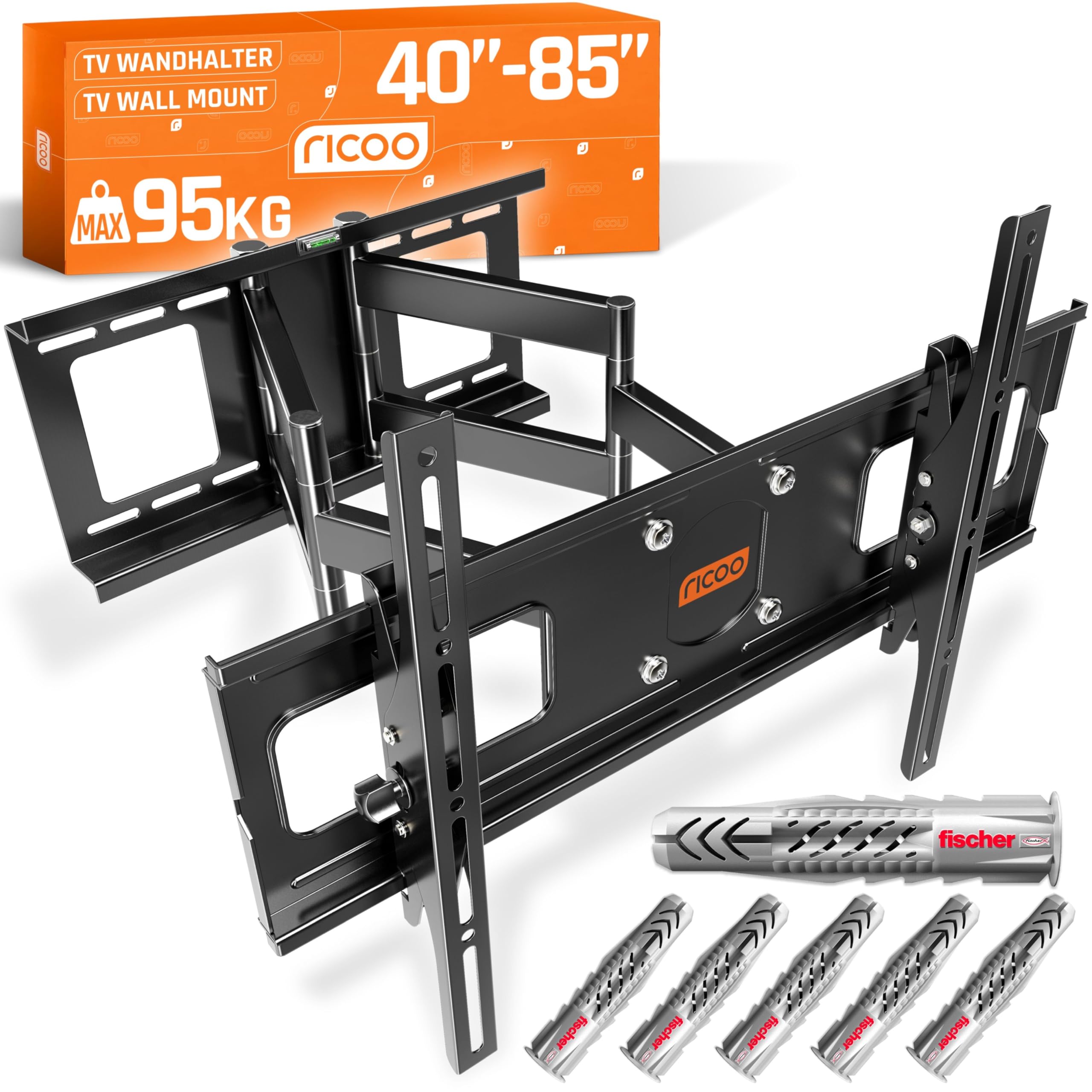 RICOO TV Bracket Tilt R06-F Swivel approx 40-85 Inch for LED LCD OLED Curved and Flatscreens Wall Mount Universal for VESA 300x200-600x400