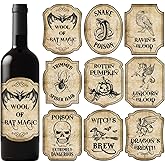 Whaline 54Pcs Halloween Wine Bottle Labels Vintage Potion Bottles Stickers Scary Witch Pumpkin Animal Apothecary Bottle Sticker Waterproof Creepy Wine Decals for Halloween Party Decoration
