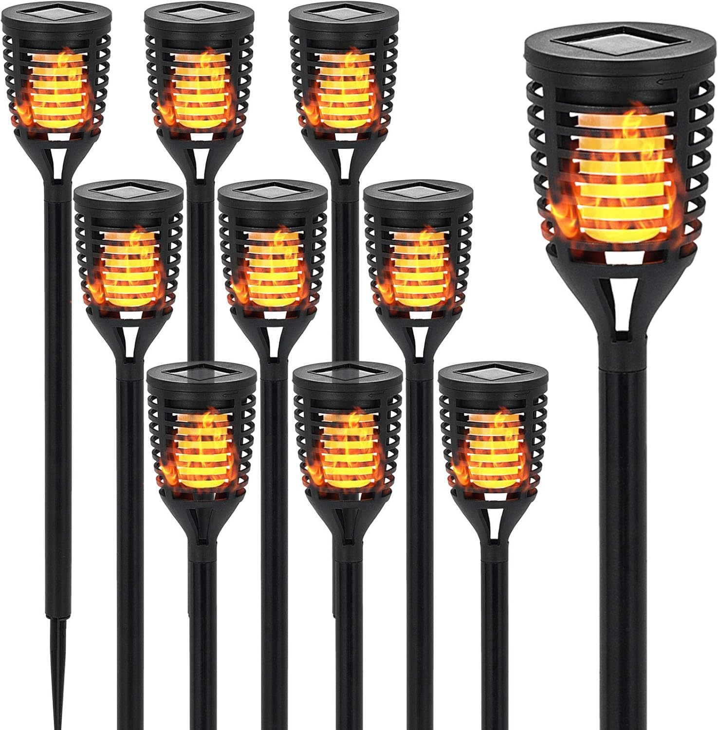 10PK Mini Solar Torch Light with Dancing Flickering Flame Lights Outdoor - Solar Tiki Torches Pathway Decorative Lights Waterproof Auto On/Off Dusk to Dawn for Garden, Yard, Backyard, Patio, Driveway