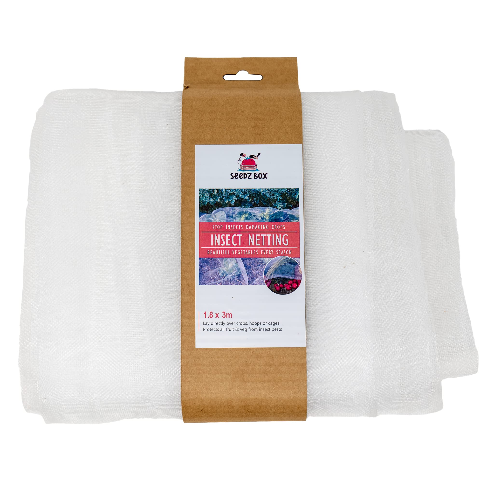Insect Netting For Vegetables 1.8m x 3m - Keeps Out Birds, Aphids, Cabbage Fly, Carrot Fly, Cabbage Butterfly, Pea Moth, Leek Moth, Cutworm, Onion Fly, Leaf Miner Over Crop, Hoops Or Cages - Seedzbox