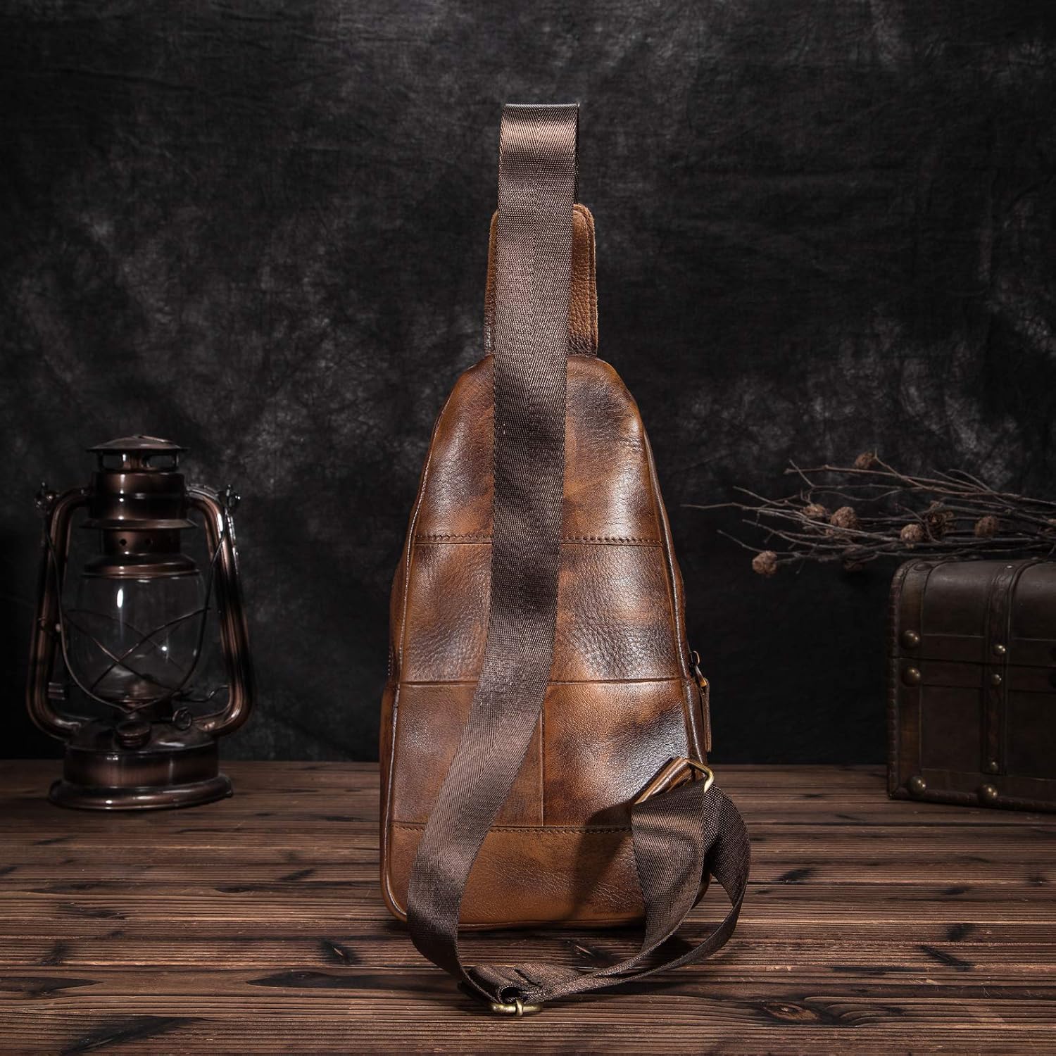 Le'aokuu Mens Outdoor Casual Tea Travel Hiking Crossbody Chest Sling Bag Rig One Shoulder Strap Bag Backpack Men Leather 008 (008 Gold) - Image 5