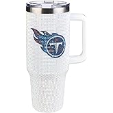 The Memory Company Officially Licensed NFL 40oz Stainless Steel Tumbler - Double Wall Insulated Travel Cup with Handle and Straw Lid - Crystal Rhinestone Design