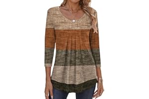 Zeagoo 3/4 Sleeve Tops for Women Crew Neck Blouses Pleated Casual Shirts Fall Work Clothes 2025