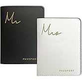 Mr&Mrs Gifts Matching Passport Holders for Mr and Mrs, Gold Foil Logo, Dual PU Leather with Card Pockets, Honeymoon Travel Essentials Gift for Newlyweds(MM Black White)