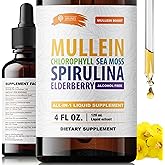 SIRUNES Mullein Herbal Drops with Chlorophyll, Irish Sea Moss, Spirulina & Elderberry – 4 fl oz – Daily Respiratory & Immune Wellness Supplement