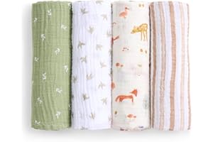 aden + anais Essentials Cotton Muslin Swaddle, Breathable Baby Blanket, Ideal for Boys, Girls, Newborns, Babies & Infants, Receiving Blanket, Soft and Lightweight Wrap, 4 Pack, Sage Woodland