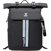 Vzon.tech Motorcycle Backpack 26L, EL Cold-Light High-Visibility Safety Stripes, Water Resistant, One-Hand Magnetic Buckles, Dual Laptop 15.6 &amp; 13 in, Roll-Top Commuter Riding Bag