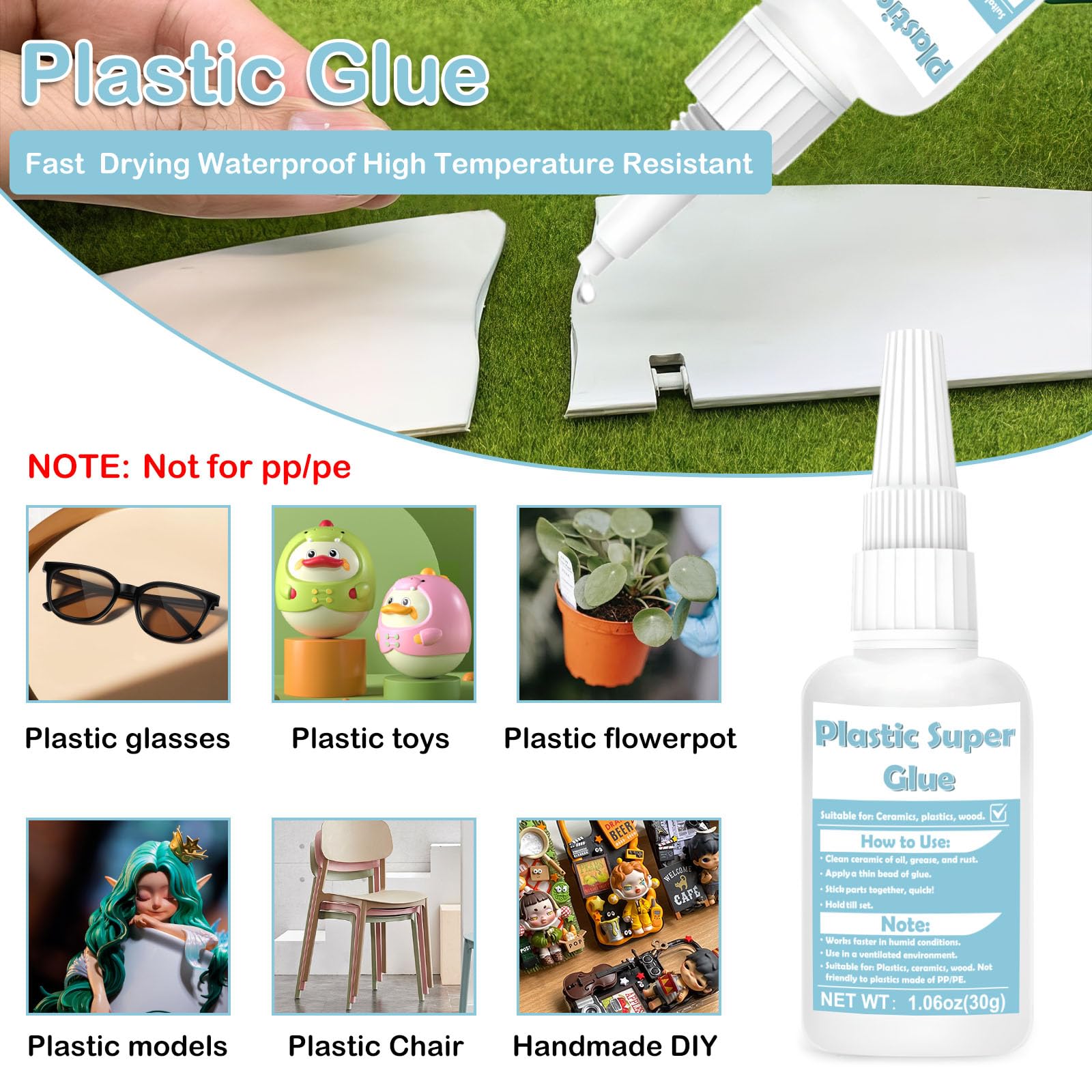 60g Kunststoffkleber Extra Stark, Schnell Trocknend Modellbau Kleber, KunststoffKleber mit Anti-Verstopfungskappe, Wasserfest Plastikkleber zum Verkleben aller Plastics (Plastic Glue) 7