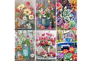 EWJRNSF 5D Diamond Painting Kits for Adults, Diamond Arts Kits Diamond Art Sets,Gem Painting by Number Kits for Adults Beginners Home Wall Decor 11.8x15.7 Inches 6 Pack Succulent Flowers