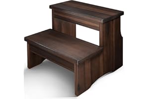 FANATU Wooden Two Step Stool, Heavy Duty 2-Step Ladder for Adults & Kids, Supports up to 450lbs for Kitchen, Bathroom or Bedside Use (Walnut Finish)
