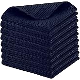 PurpleEssences Dish Cloths and Dish Rags - 8 Pack Waffle Weave Solid Kitchen Dish Wash Cloths, 100% Cotton, 12x12 Inches, Ultra Soft Absorbent Quick Drying - Spring Easter Summer - Navy Blue