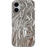 Caseative for iPhone 16 Case, Silver | Pleated Water Ripple Chrome Wave Pattern Soft