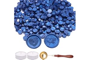 Metallic Navy Blue Sealing Wax Beads, ZRCHLS 370 Pieces Octagon Wax Seal Beads Kit with A Melting Spoon and 2 Candles for Seal Stamp for Gift & Envelope Sealing, Wedding Invitation