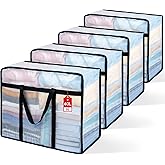 4 Pack Clear Blanket Storage Bags, Plastic Comforter Clothes Storage Bags Underded Moving Bags Closet Organizers and Storage Zippered Sturdy Handle for Bedding, Clothes, Linen, Toys, Quilt, Duvet 40L