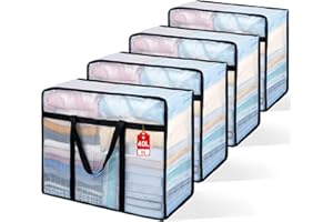 BESSLLY 4 Pack Clear Blanket Storage Bags, Plastic Comforter Clothes Storage Bags Underded Moving Bags Closet Organizers and Storage Zippered Sturdy Handle for Bedding, Clothes, Linen, Toys, Quilt, Duvet 40L