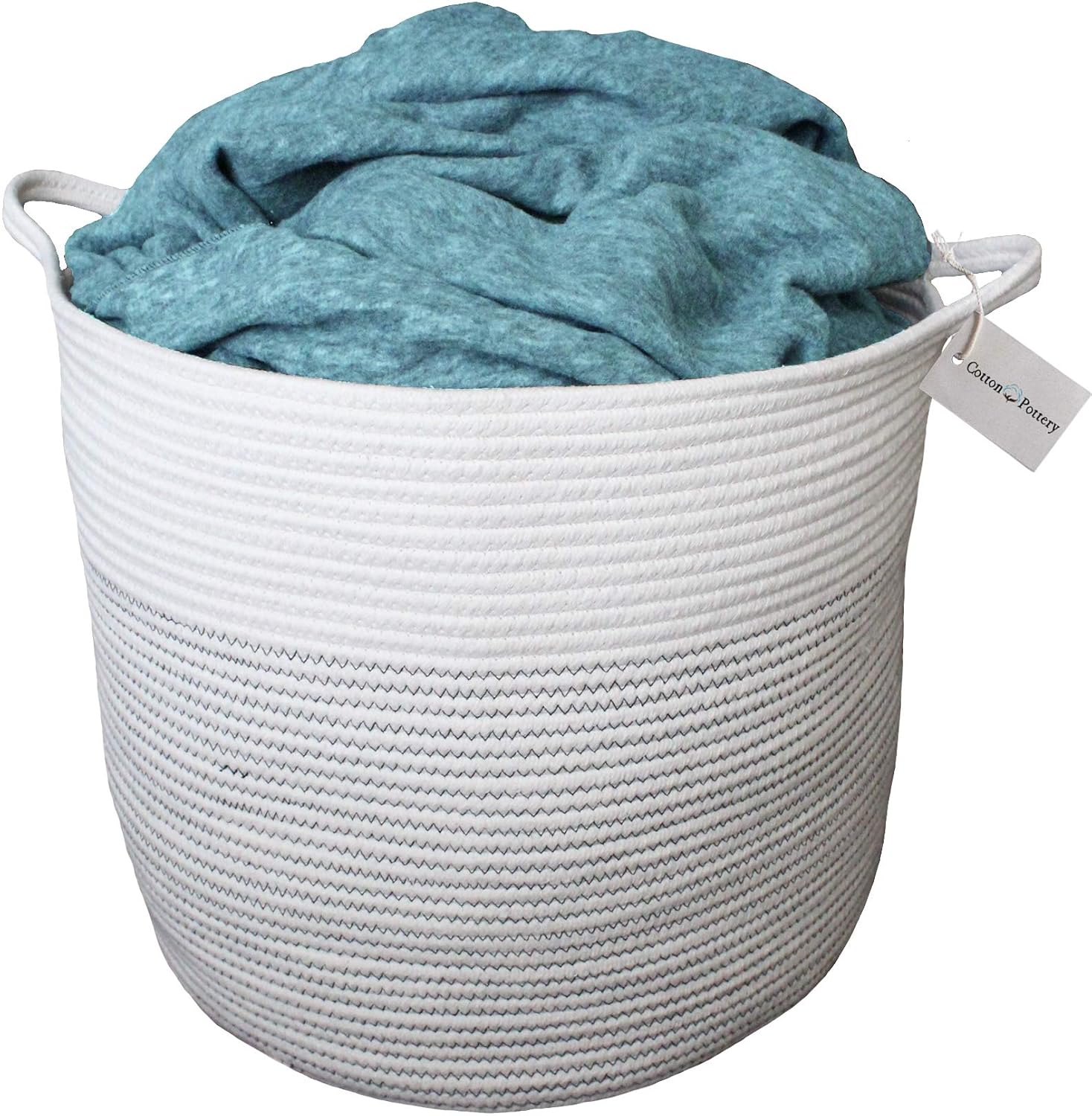 Cotton Pottery Extra Large Woven Blanket Basket 15” X 17” Decorative