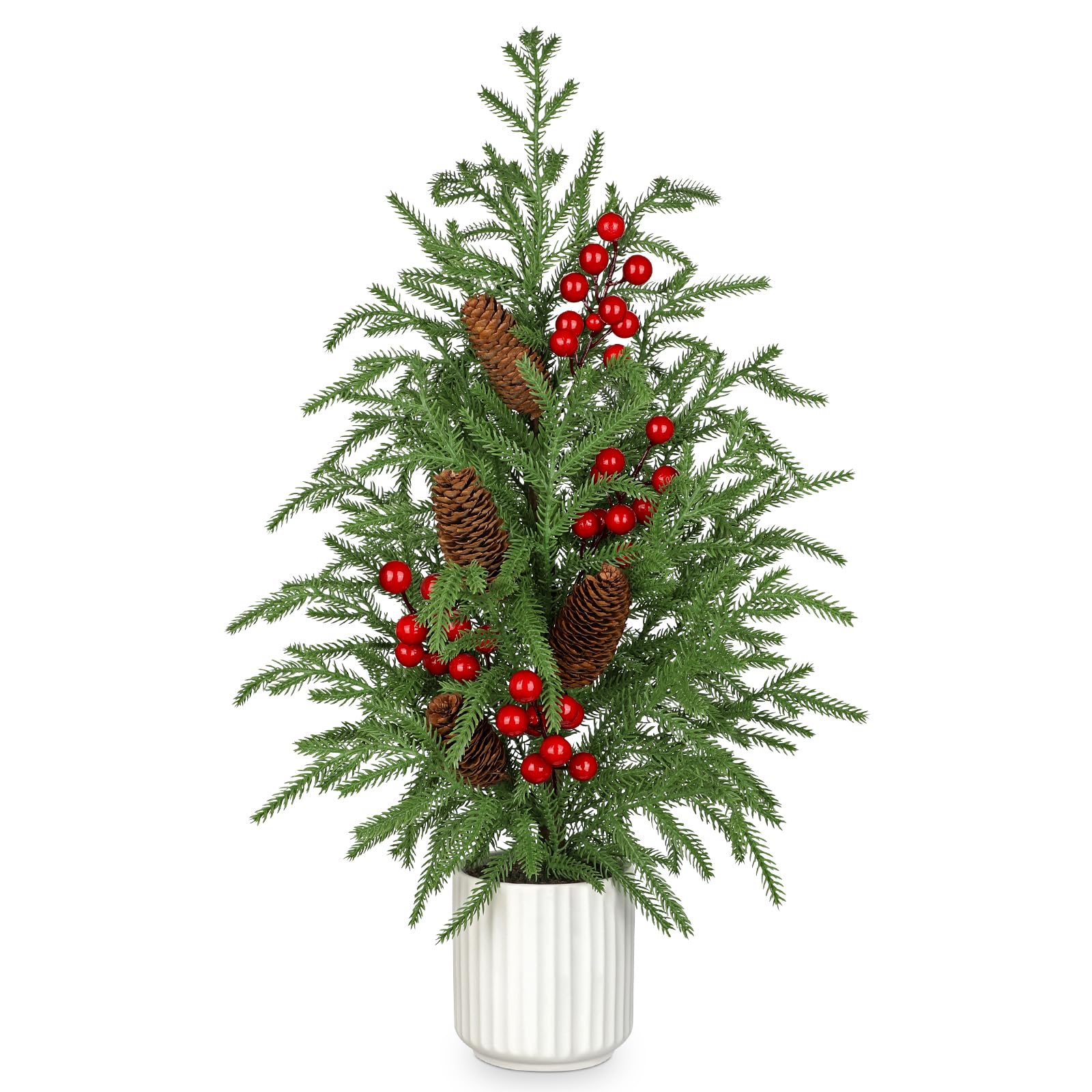 Photo 1 of 2 FT Artificial Norfolk Pine Tree, 24 inch Small Tabletop Christmas Tree Potted Christmas Trees Faux Pine Trees in Ceramic Pot Xmas Centerpiece Table Decorations for Indoor Outdoor Porch Dinner Table