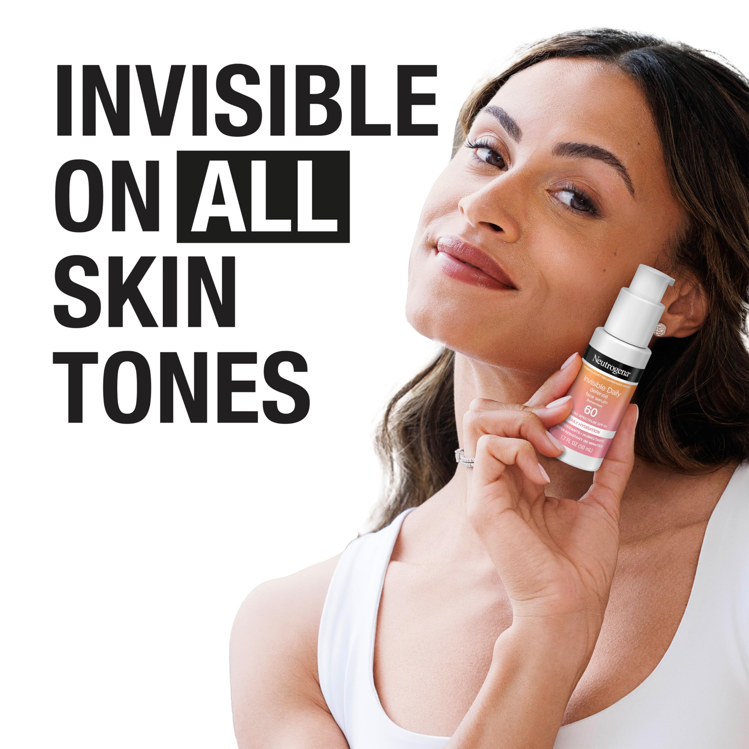 Neutrogena Invisible Daily Defense Broad Spectrum SPF 60, Antioxidants for Skin Glow, Hydrating Face Sunscreen Serum, Water Resistant (80 minutes), Oil-Free, Fragrance Free, Non Comedogenic, 1.7 Fl Oz