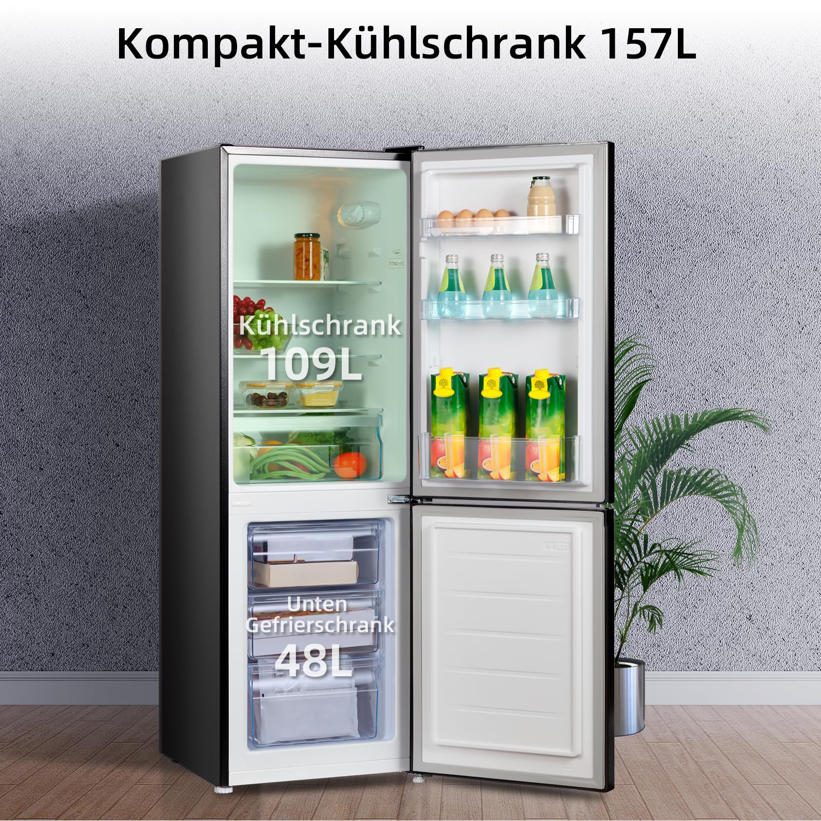 CHIQ Kühlschrank mit Gefrierfach 157L, Kühl-Gefrierkombination leise, Low-frost, 144 cm Hoch, 47 cm Breit, Kühlkapazität: 109L | Gefrierkapazität: 48L, for Eigentumswohnungen FBM157L42 3