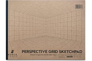 Koala Tools - 40-Page Drawing Pad for 2-Point Perspective, Room Grid Sketch Pad with 3D Virtual Walls Design, Gridded Graph Paper for Interior Room Design, Industrial, Architectural 9 x 12 inches