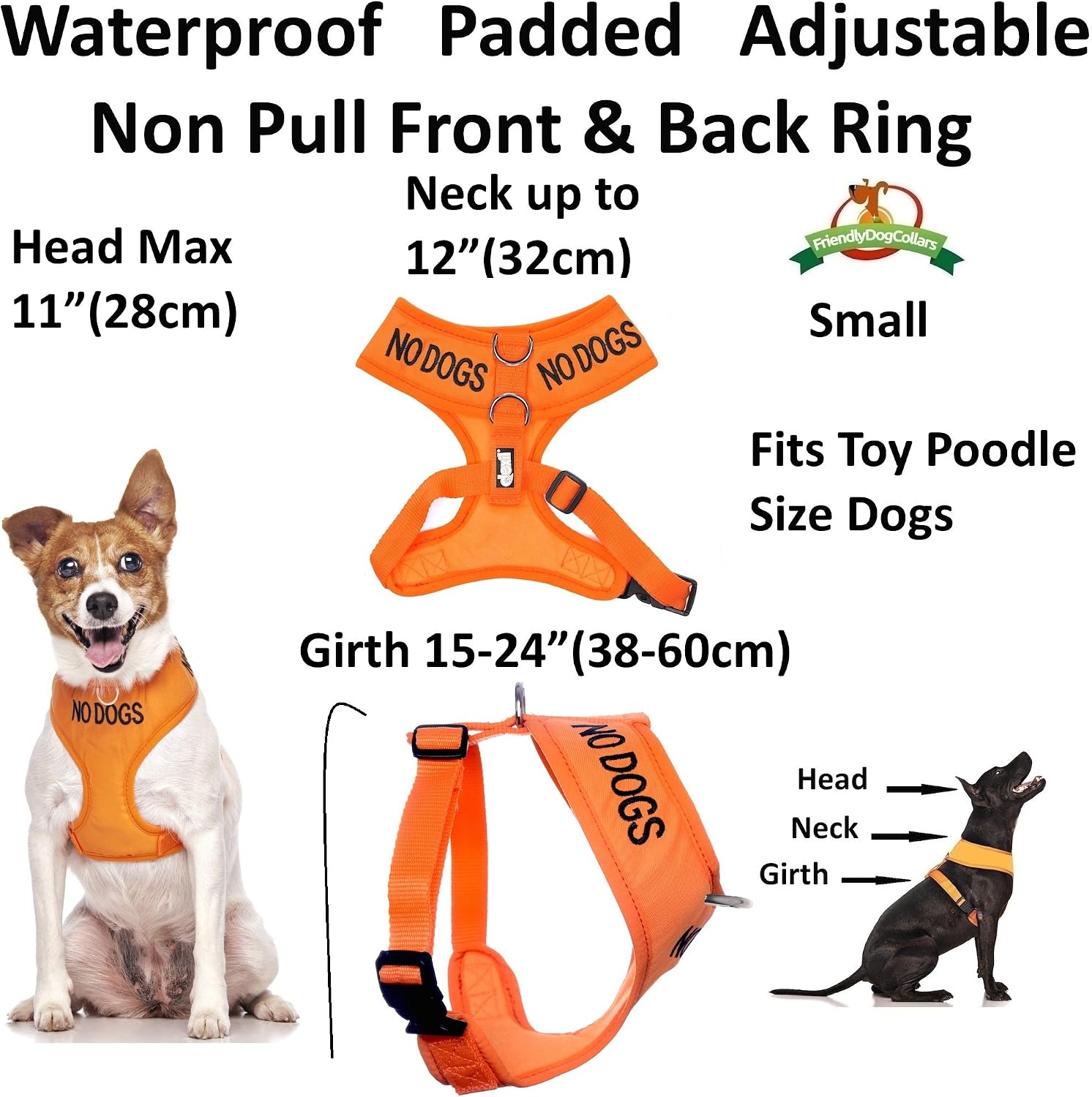 Dexil NO DOGS (Not good with other dogs) Orange Colour Coded Non-Pull Front and Back D Ring Padded and Waterproof Vest Dog Harness PREVENTS Accidents By Warning Others Of Your Dog In Advance (S) - Image 3