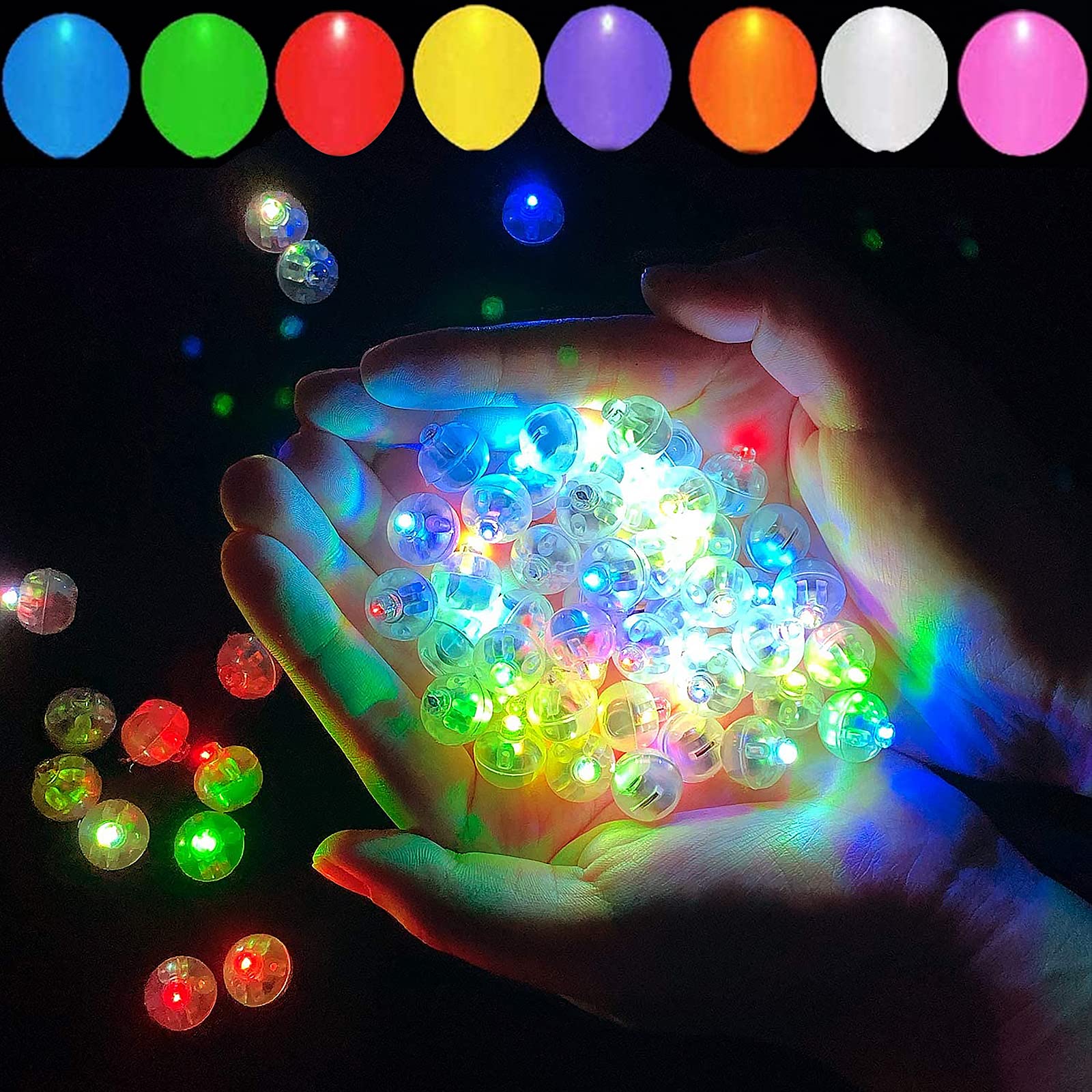 Photo 1 of 100pcs 10 Colors Balloon Lights, LED Assorted Colors Flash Lights, Mini Ball Light Round LED Ball Lamp for Paper Lantern Balloon Birthday Party Wedding Halloween Christmas Decoration