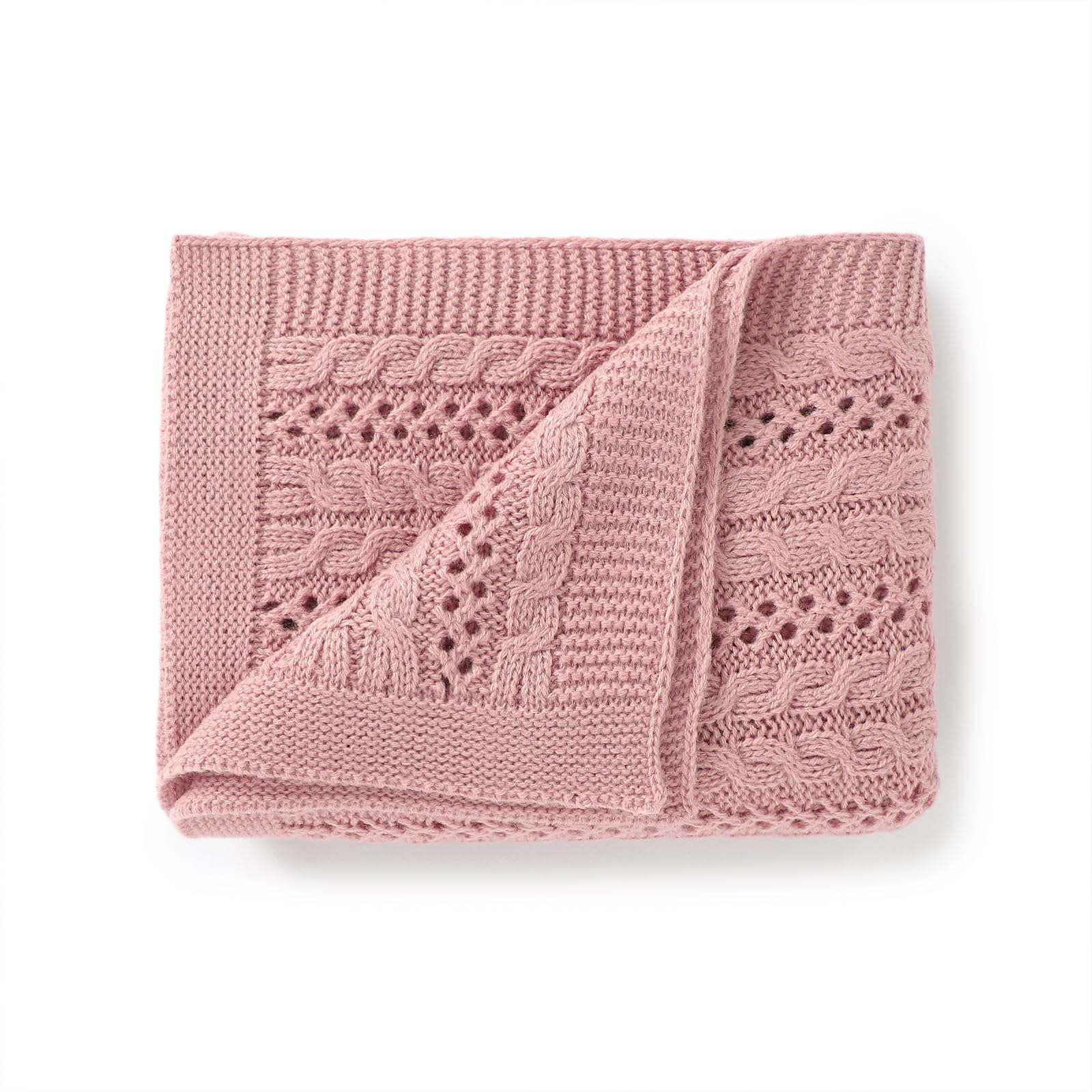 DovFanny Cellular Baby Blanket Cable Knitted Soft Cozy Newbron Baby Blanket for Boy and Girls Nursery 100 x 80cm Pink