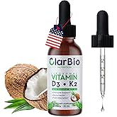 ClarBio Nutrition Liposomal Vitamin D3 K2 (MK-7) Liquid Drops with MCT and Olive Oil | Vitamin D3 5000iu | Bone & Heart Health | Immune & Joint Support Supplement | Maximum Absorption| Made in USA