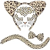U-Zomir Cheetah Costume for Women, Cheetah Ears and Tail Bow Tie Leopard Face Stickers Tattoos Set, Leopard Cat Costume for Adult Women Animal Ears Headband for Halloween Cosplay Party