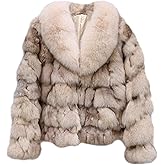 Annsirgra Women's Genuine Fox Fur Coat Thick Warm Fur Jacket Winter Outerwear