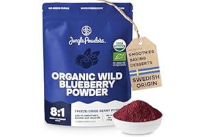 JUNGLE POWDERS Wild Blueberry Powder Organic 5 Ounce Bag USDA Certified & 3rd Party Lab Tested - Antioxidant Rich Smoothies Freeze Dried Blueberries Organic Blueberry Extract for Baking From Whole Dried Blueberries